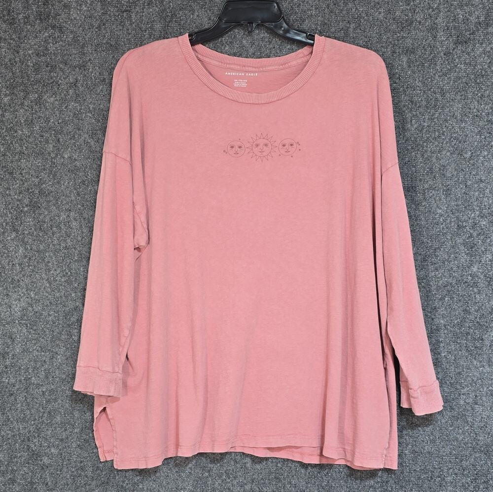 American Eagle Outfitters Womens XXL Pink Celestial Sun Moon Long Sleeve T-Shirt